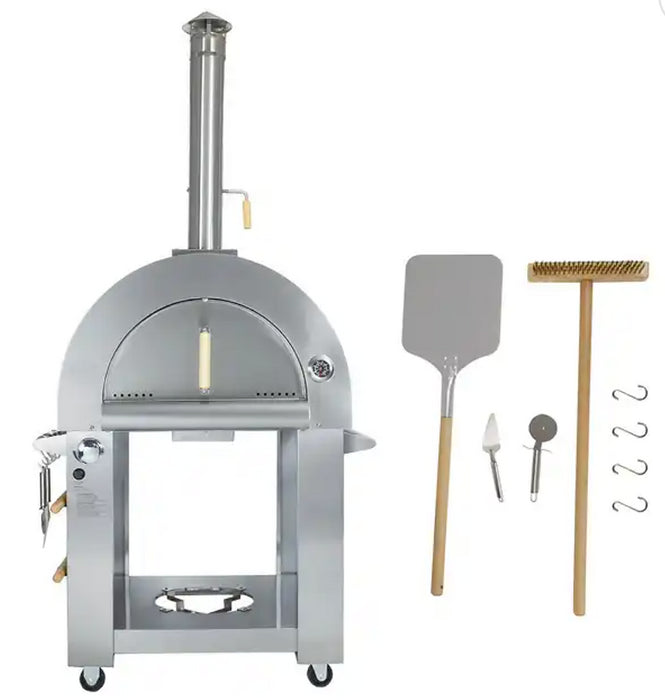 Kokomo 32 Inch Dual Fuel Gas or Wood Fired Stainless Steel Pizza Oven