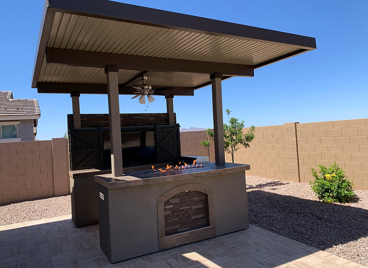 Barn Door TV Wall BBQ Island Pergola Firepit 4 Burner Built In BBQ St. Croix