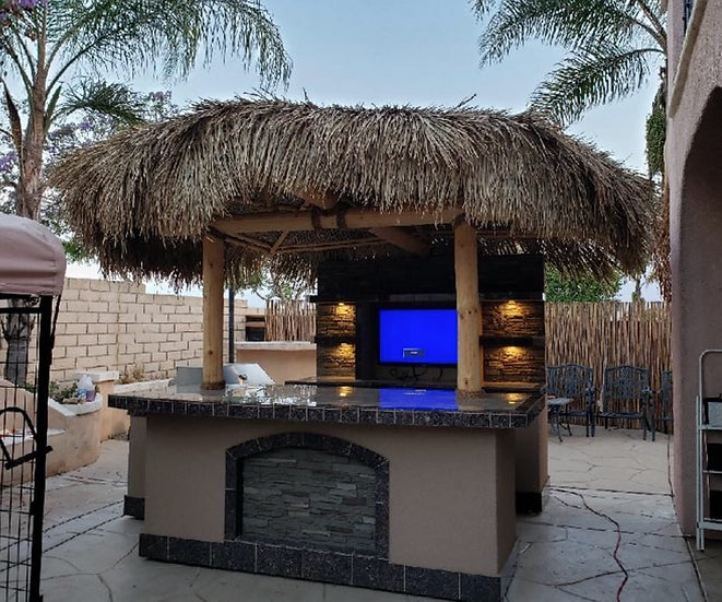 Outdoor Kitchen Palapa with Built-In BBQ Grill T.V. and Refridgerater