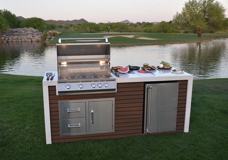 KoKoMo Grill Professional Shiplap Outdoor Kitchen Island With Waterfall Edge